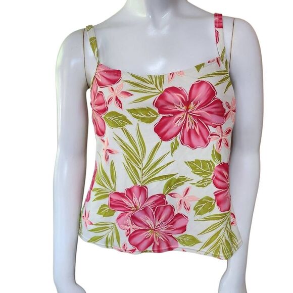 Costa Del Sol Cream, Pink, & Green Floral Tankini Top (12) - Picture 2 of 5